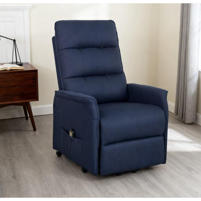 Canapé inclinable en tissu avec télécommande, fauteuil relevable électrique, poches latérales, Bleu