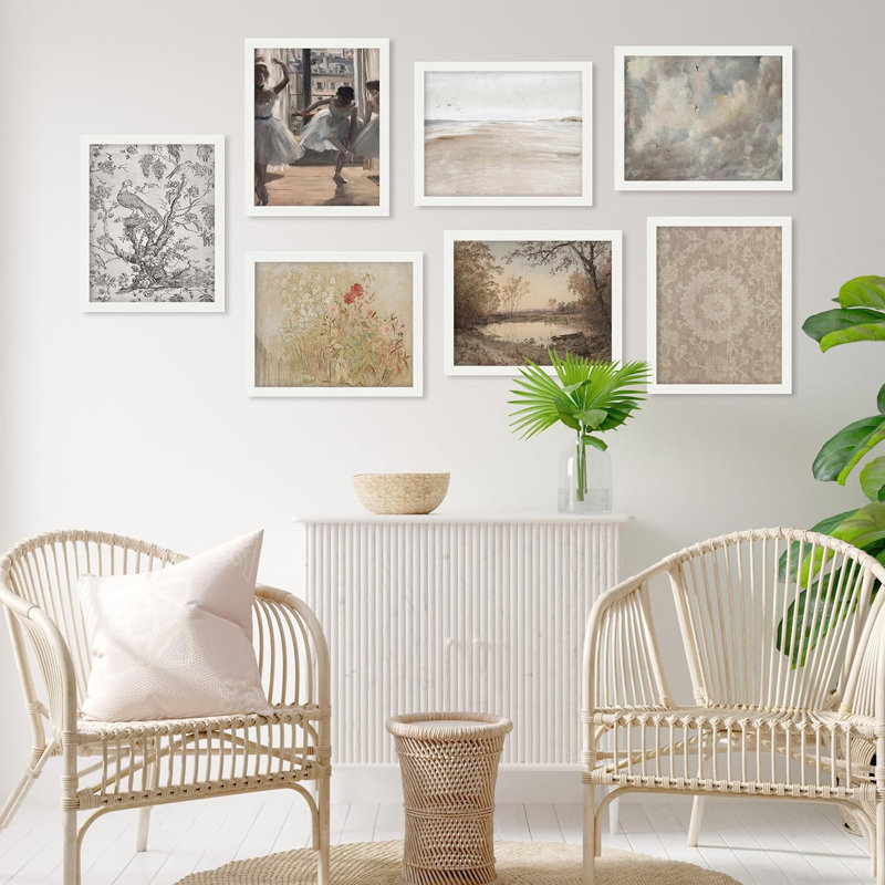 Motif floral, ballet, collage côtier, nature sauvage, minimalisme, rustique et confortable, impression sur papier, 7 pièces