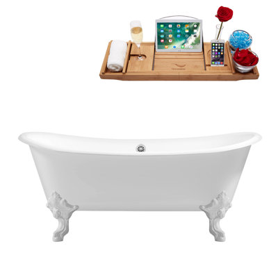 72" Streamline Clawfoot Soaking Cast Iron Bathtub