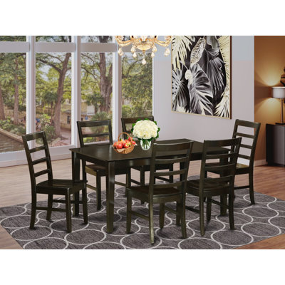Ensemble de table de salle à manger 7 pièces composé d'une table rectangulaire en bois et de 6 chaises de salle à manger, 36 x 60 pouces, cappuccino