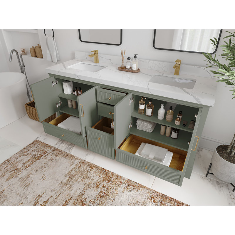 Ensemble de meuble-lavabo double 72 po Alys (option boutons), Calacatta Laza
