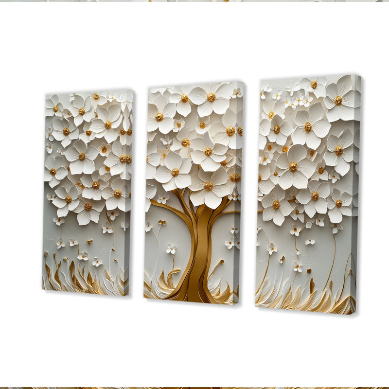 White Basswood Blossoms Tree I - Tree Cherry Blossom Wall Art Print Set, Wrapped Canvas, 28" H x 36" W x 1" D