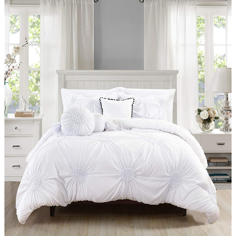 Ensemble de literie en microfibre 10 pièces toutes saisons avec draps et coussins décoratifs, Blanc