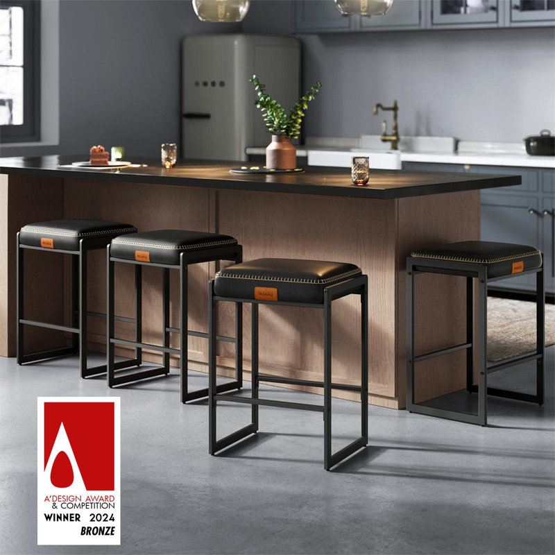 VASAGLE Black Synthetic Leather and Steel Counter Height Bar Stools, Set of 2