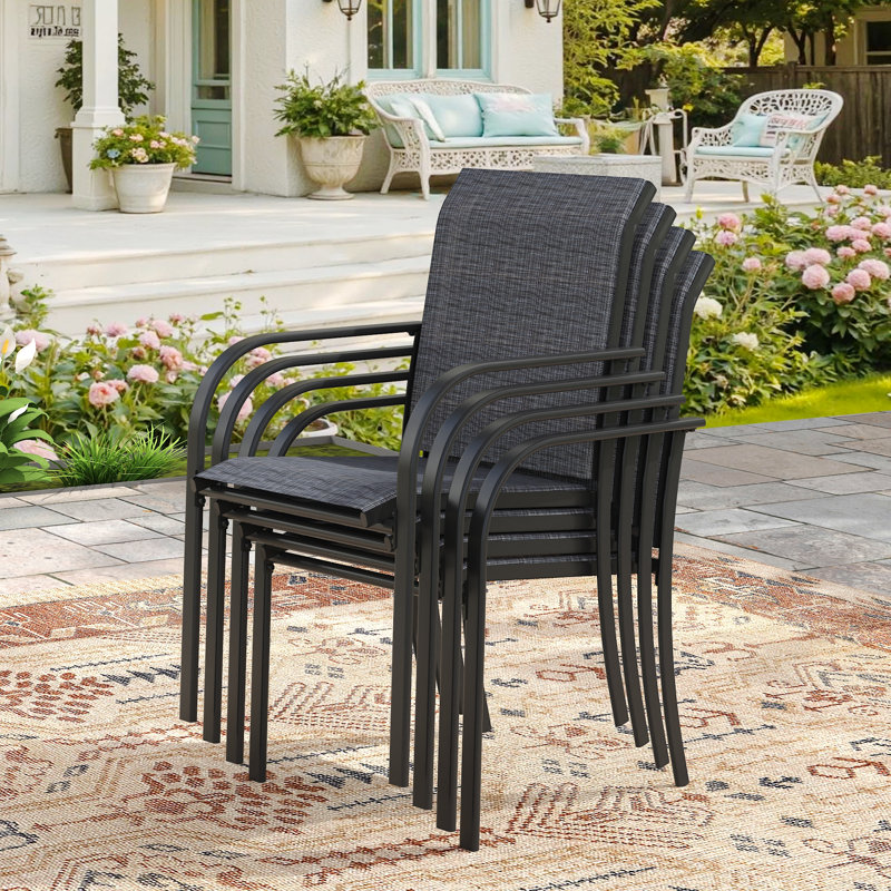 8-Person Outdoor Patio Dining Set With Stacking Armchair, Black/Gray