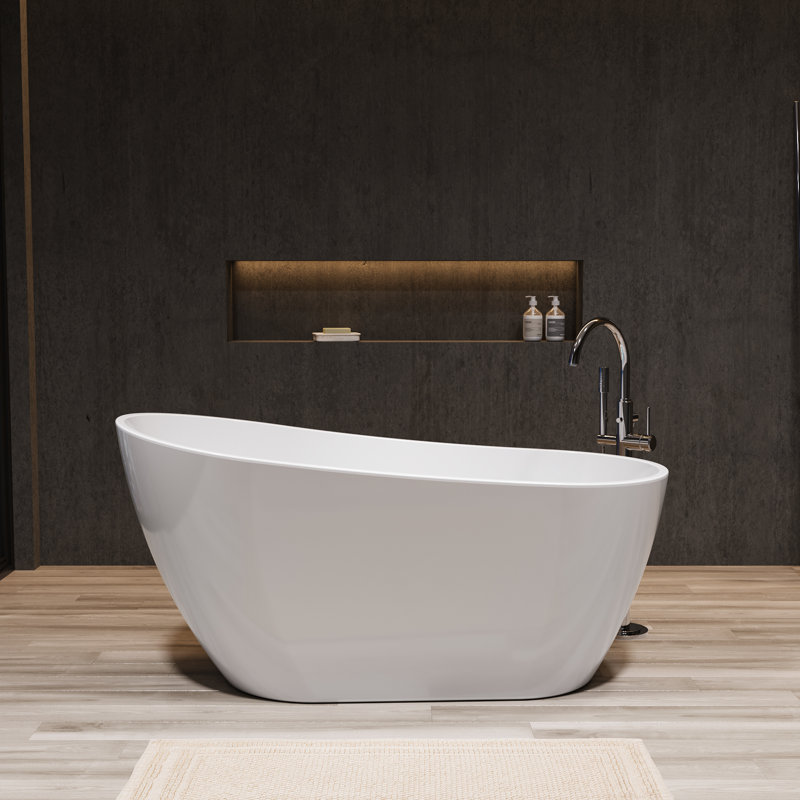 100% Acrylic Freestanding Bathtub, Soaking Tub with Heat Retention, Ergonomic BathTub for Bathroom, 28" H x 59" L x 30" W