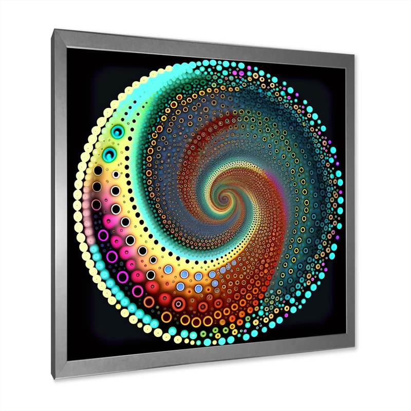 Iridiscdent pointillisme spirale nuances de turquoise - imprimé, Cadre simple argenté, H 16 po x l 16 po x P 1 po