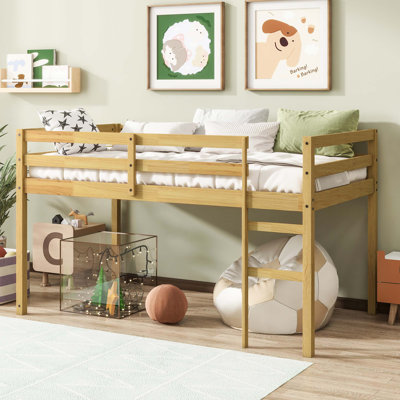 Solid Wooden, Rubber Wooden Loft Bed with Ladder, Bed Platform of Strengthened Slats