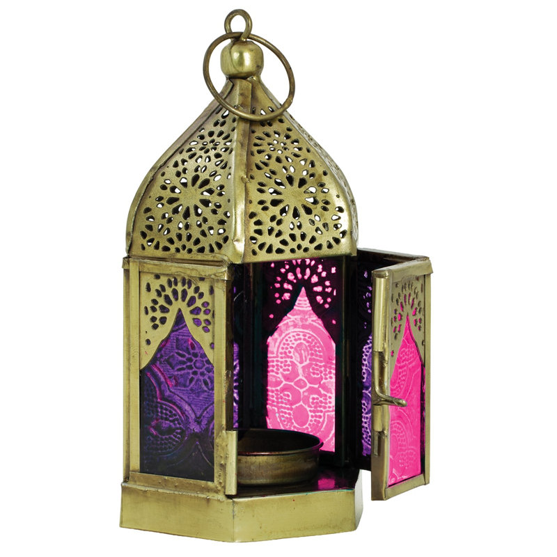 Lanterne hexagonale midi mauve et rose