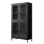 Armoire de rangement classique en métal avec 4 portes en verre et 4 tablettes avec armoire latérale pour bureau à domicile, salon, cuisine, couloir - noir, verre trempé plat