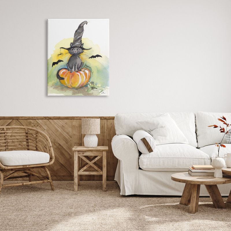 Witch Cat On Pumpkin by Jessica Mingo - Wrapped Canvas Graphic Art, 40" H x 30" W x 1.5" D