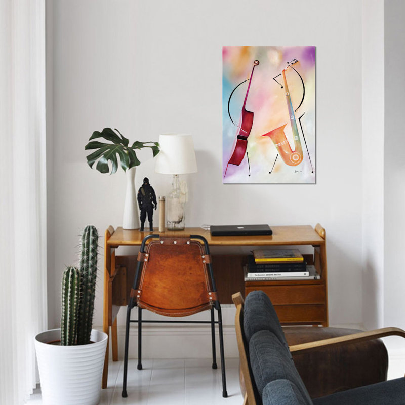 « bass et sax », impression sur toile, H 12 po x l 8 po x P 0,75 po, Toile tendue, Pas de tapis