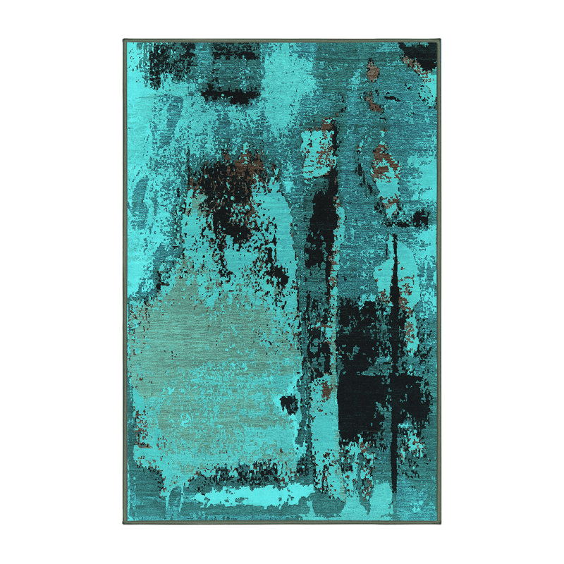 Tapis abstrait bleu tissé à la machine Xanthia, Rectangle 2 pi x 3 pi