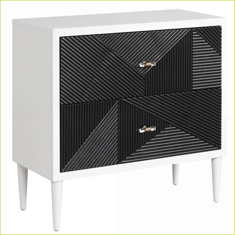Table de chevet blanche et noire avec 2 tiroirs à fermeture automatique