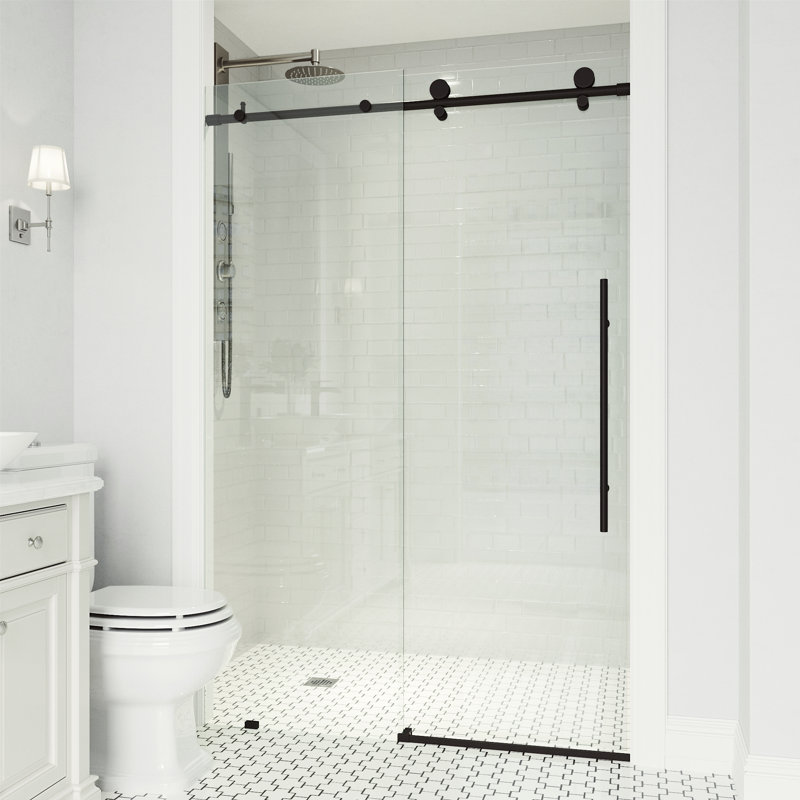 Elan E-Class 68-72" W x 76" H Sliding Frameless Shower Door with 3/8" Clear Glass, Matte Black