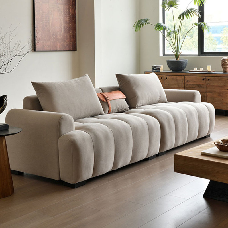 Beige 100% Polyester Modular Sofa cushion couch, 34.65" H x 102.36" W x 38.58" D