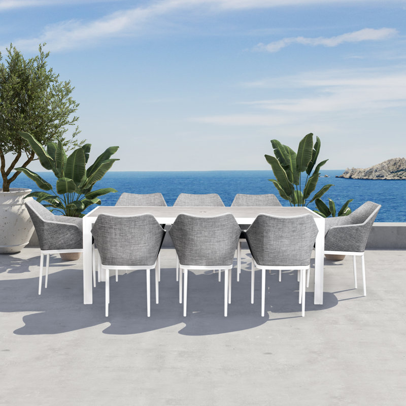 Inaya 8 - Person Metal Patio Dining Set with Extendable Rectangular Table , Cushions Included