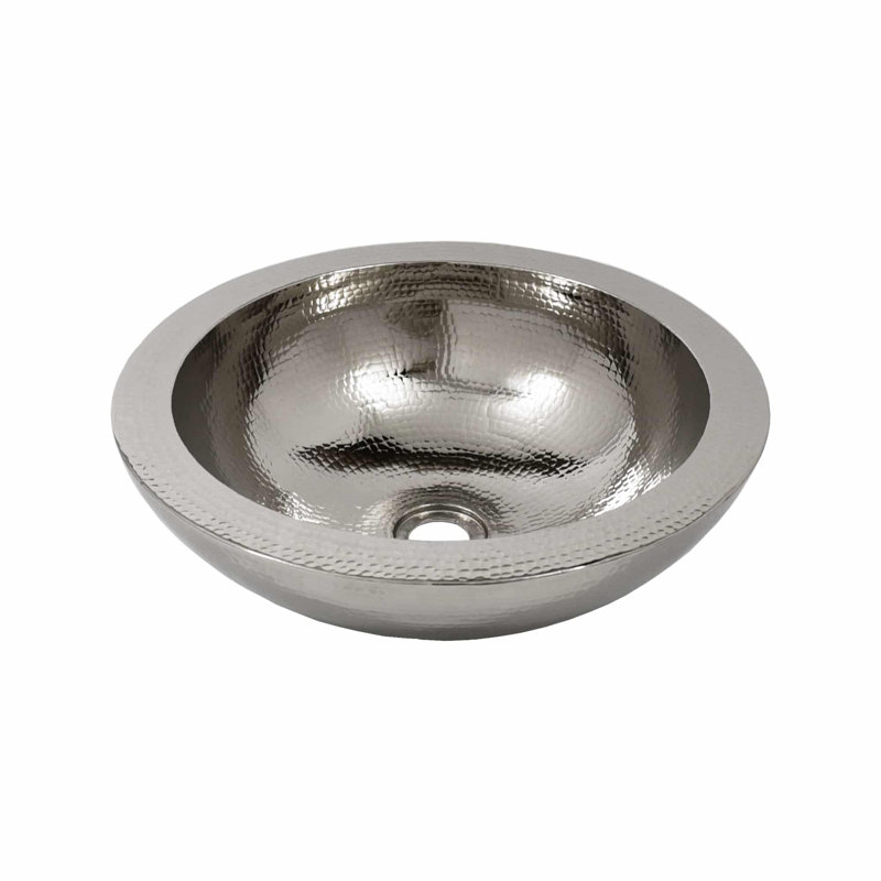 Laguna Hand-Hammered Copper Round Vessel Bathroom Sink, Polished Nickel