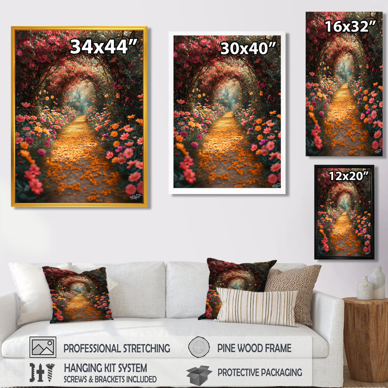 «Blossoming Pink Flowers», art mural, H 20 po x l 12 po x P 1 po, Toile avec cadre flottant noir