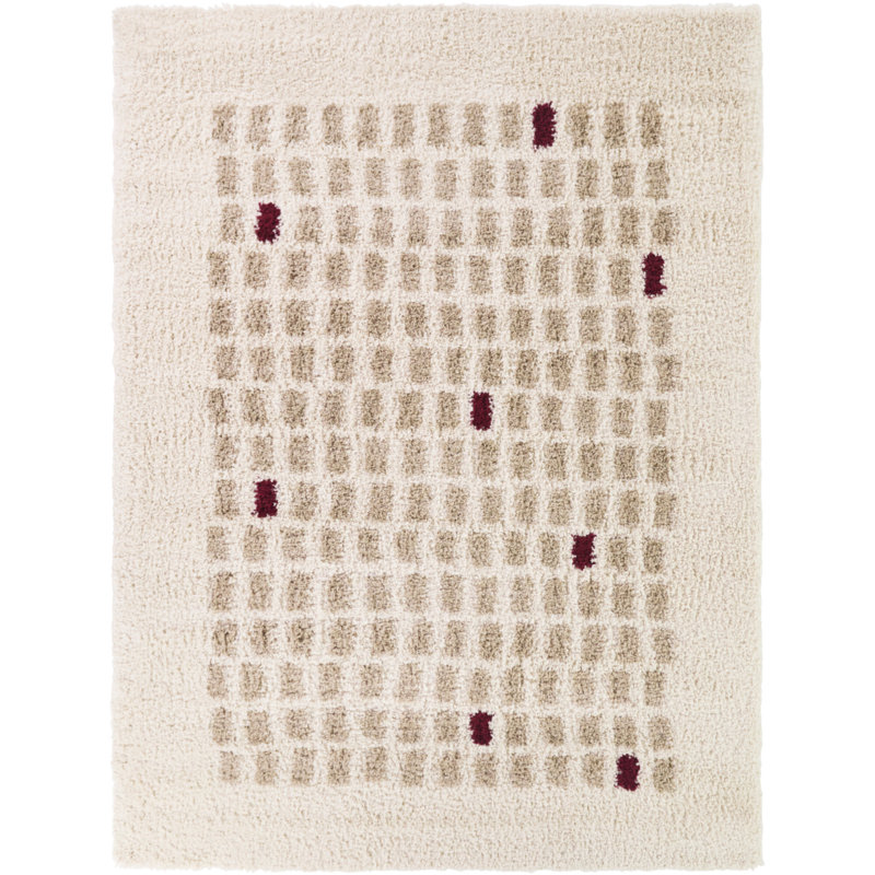 Parrish Beige Geometric Shag Area Rug, Rectangle 5'3" x 7'