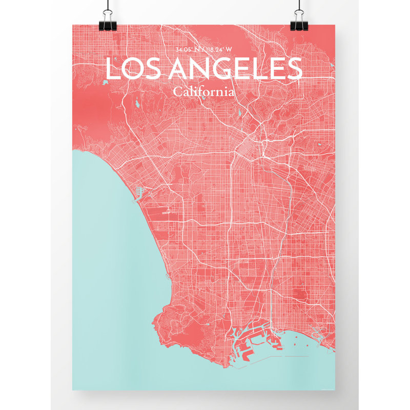« los angeles city map », reproduction d’impression sur affiche en mer, H 20 po x l 16 po