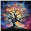Arbre de chêne coloré, force éternelle I - horloges asymétriques traditionnelles en métal, impression d'horloge murale en métal Freeform-106134627