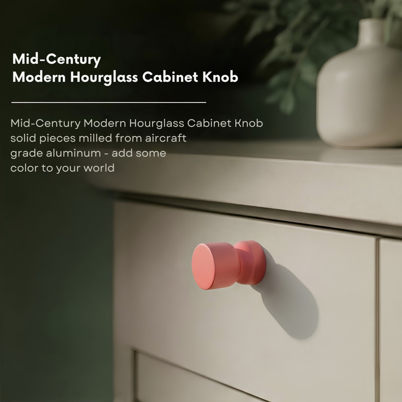 ROUS Harwdare Mid-Century Modern Hourglass Knob, Blush (Pink)