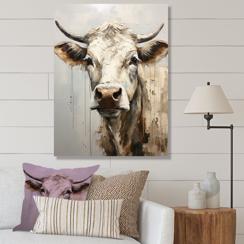 " Minimalism Beige Cow Portrait I ", 20" H x 12" W x 1" D, Wrapped Canvas