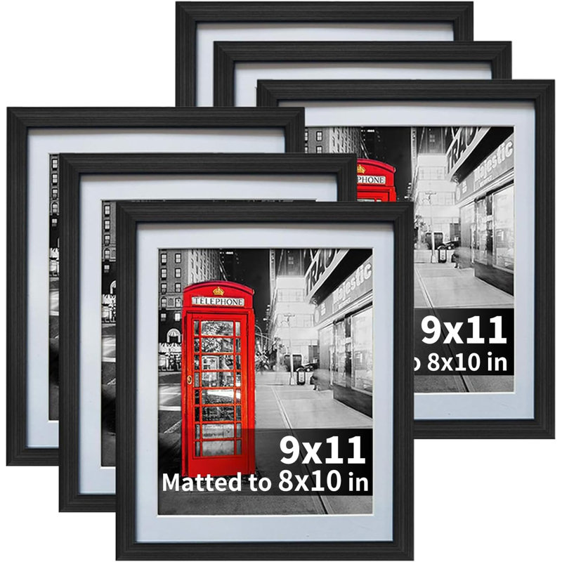 Ensemble de 6 cadres photo noirs 8 x 10 avec passe-partout