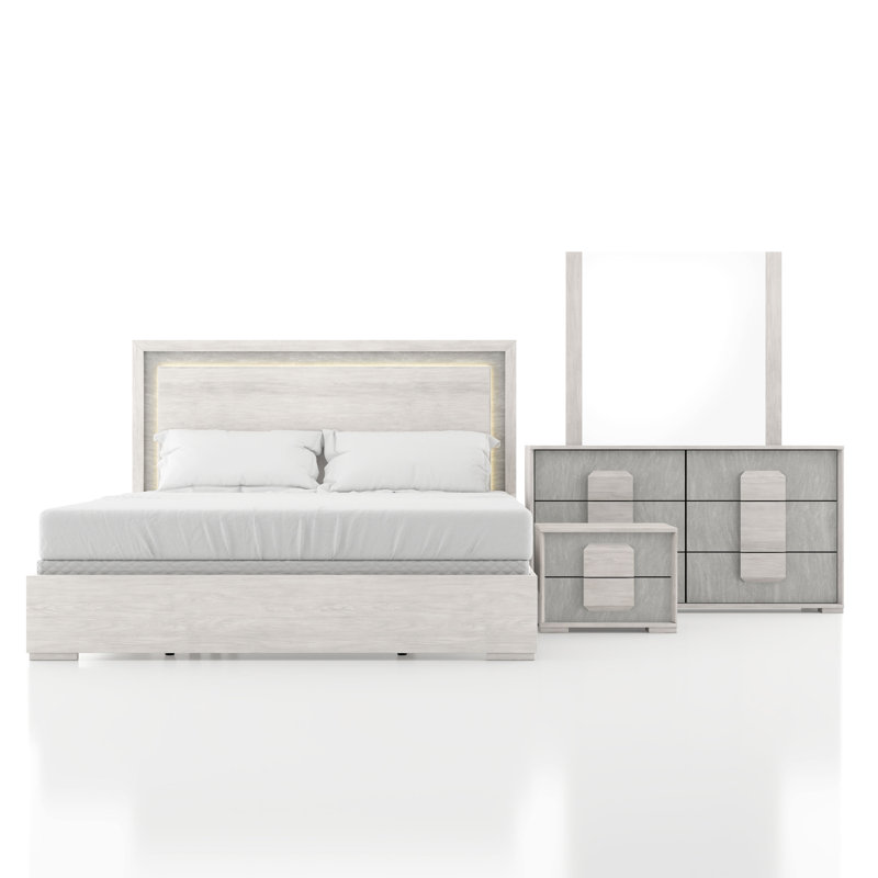 Ensemble de chambre June, 4 Pcs: Bed, Nightstand, Dresser, Mirror, Très grand