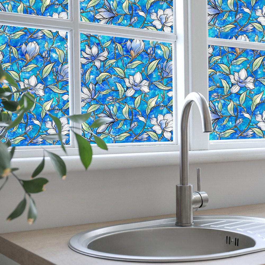 Stained Glass Window Privacy Film - Static Cling Decorative Film, UV & Heat Blocking, 17.7" X 39.3" For Bedroom, Bathroom, Kitchen