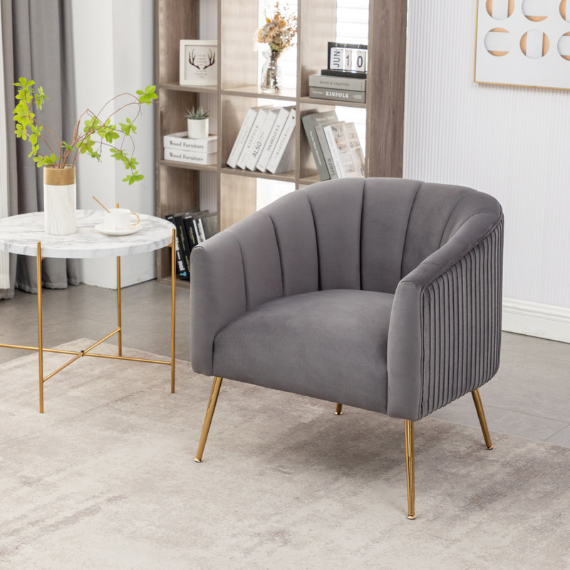Mariantonietta Velvet Barrel Chair, Gray Velvet