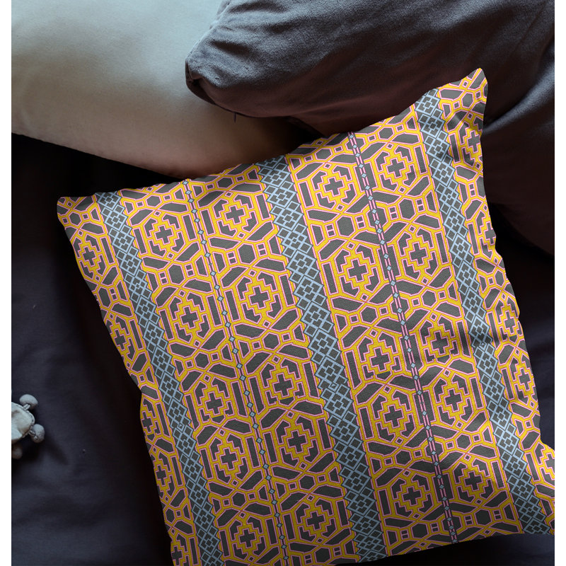  Square Pillow Cover & Insert, Zipper, 18" H x 18"W, Brown/Yellow