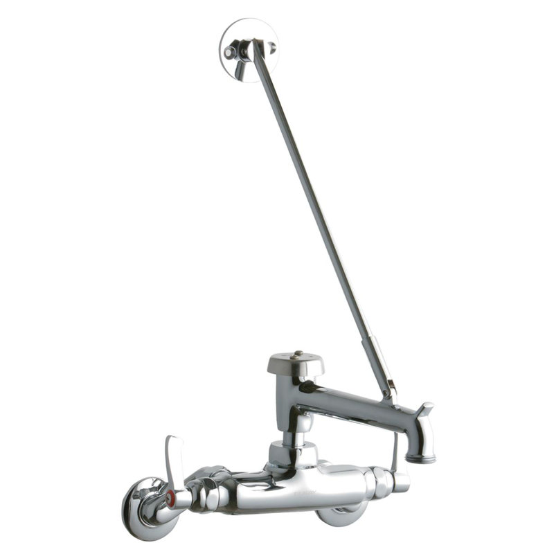 Service/Utility Single Hole Wall Mount Faucet w/7" Bucket Hook Spout 2" Lever Handles 2" Inlet Chrome