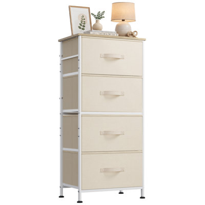 Petite commode pour chambre à coucher avec 4 tiroirs H 38,7 po Dearbhaile, commode de salon, commode blanche avec cadre robuste et plateau en bois