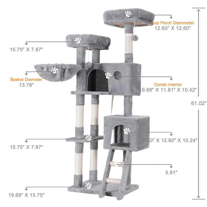 Etheldreda 61.02'' H Cat Tree, Grey