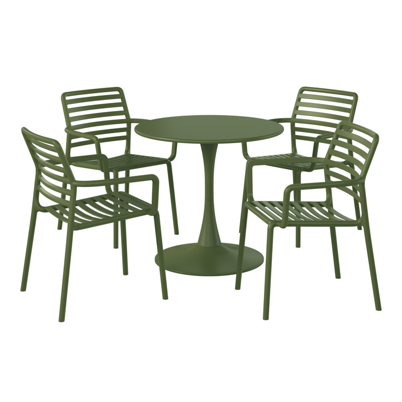 4-Person Outdoor Round Dining Set, Green