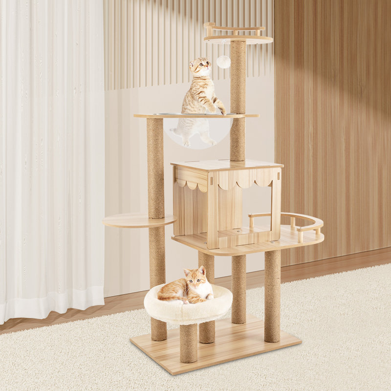 Tour pour arbre à chat à niveaux multiples 52 po, poteau à griffes et condo avec capsule d'espace, capacité de poids de 33 lb