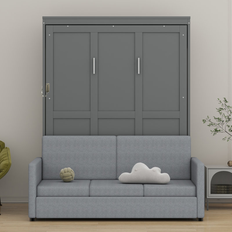 Murphy Bed Wall Bed With Cushion, Gray