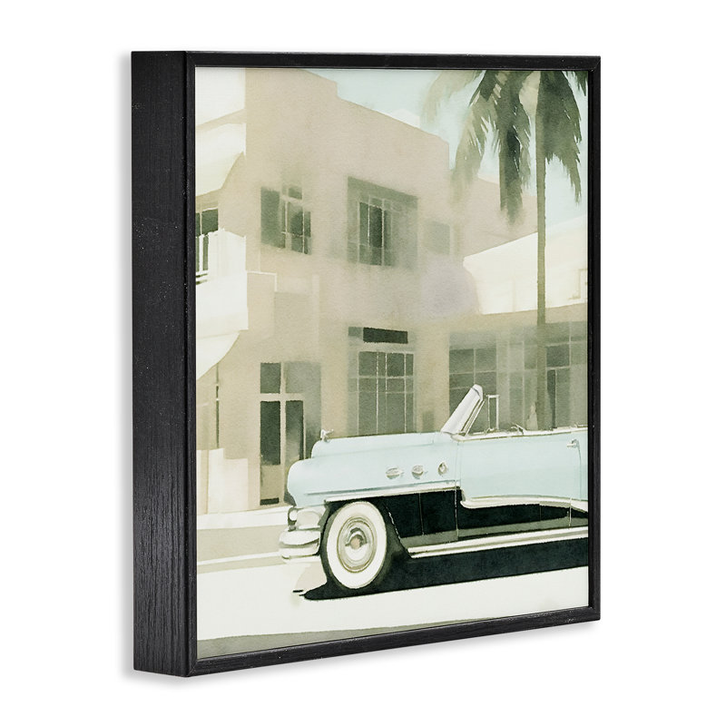 «Miami Car & Palm Tree», art giclée par Noah Bay, Giclée encadrée noir minuit, H 24 po x l 24 po