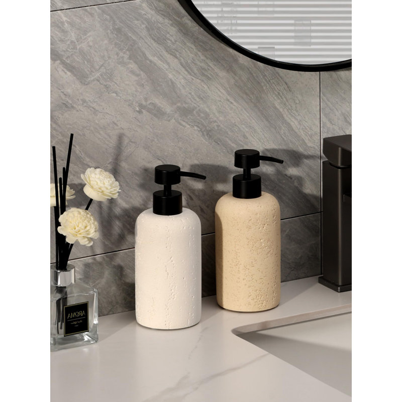 Distributeur de savon 340 ml 11 oz, 2 pièces luxueux bocal à mains, distributeur de savon, bouteilles de pompe à savon en travertin pour comptoir de salle de bain