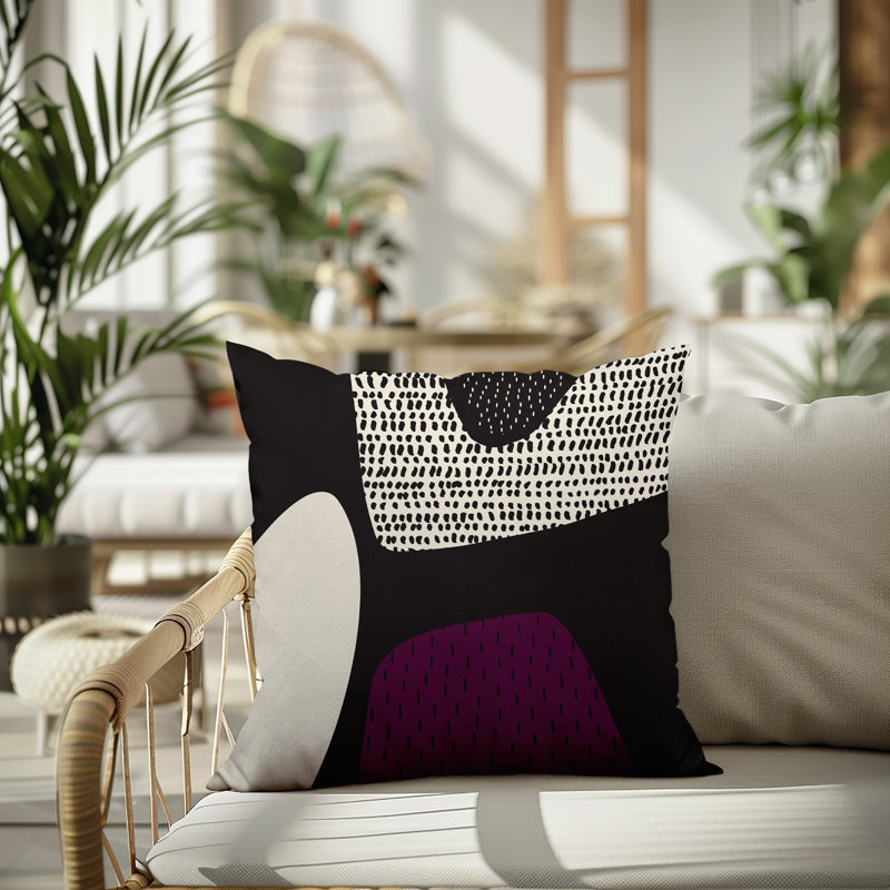 Coussin carré intérieur / extérieur pia, H 15 po x l 15 po, Purple/Black/Off-White