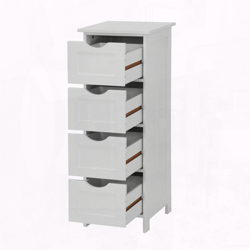 Freestanding White Storage Cabinet with Drawers – Slim Design