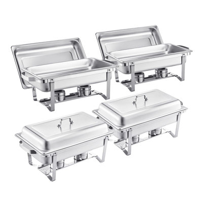 Rectangular Chafing Dish 8 Qt Stainless Steel 4-Piece Buffet Server Set Silver with Fuel Holder and Stand