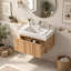 Meuble-lavabo mural de 30 po, vasque murale en contreplaqué, couleur acacia, armoire minimaliste pour petites salles de bain