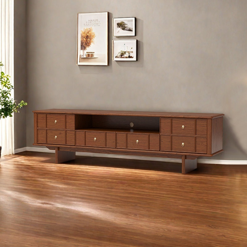 Meuble télé en bois de cerisier avec tablette ouverte, H 19,1 po x L 70,86 po x l 16,53 po