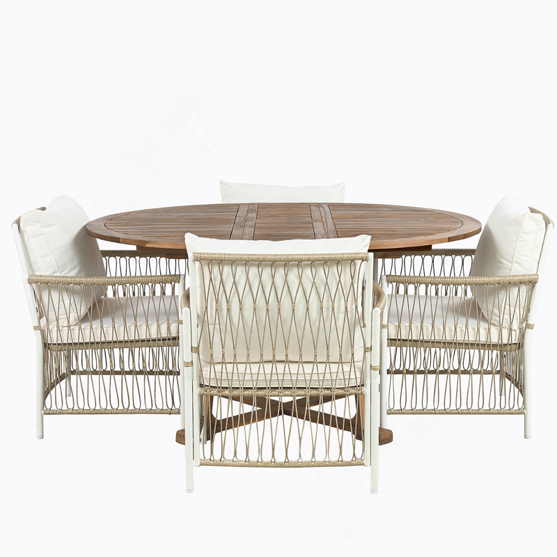 Ensemble de table de salle à manger extensible en bois 5 pièces pour table d'extérieur 12 pouces avec 4 chaises en rotin pour terrasse