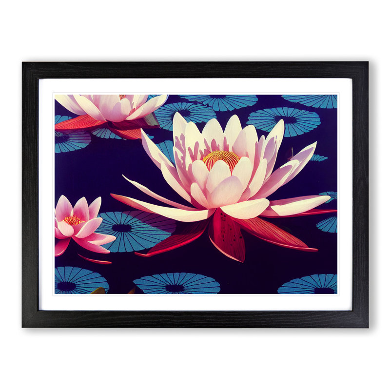 Unreal Water Lily Flowers - Framed Print, Black, 46cm H x 64cm W x 2cm D