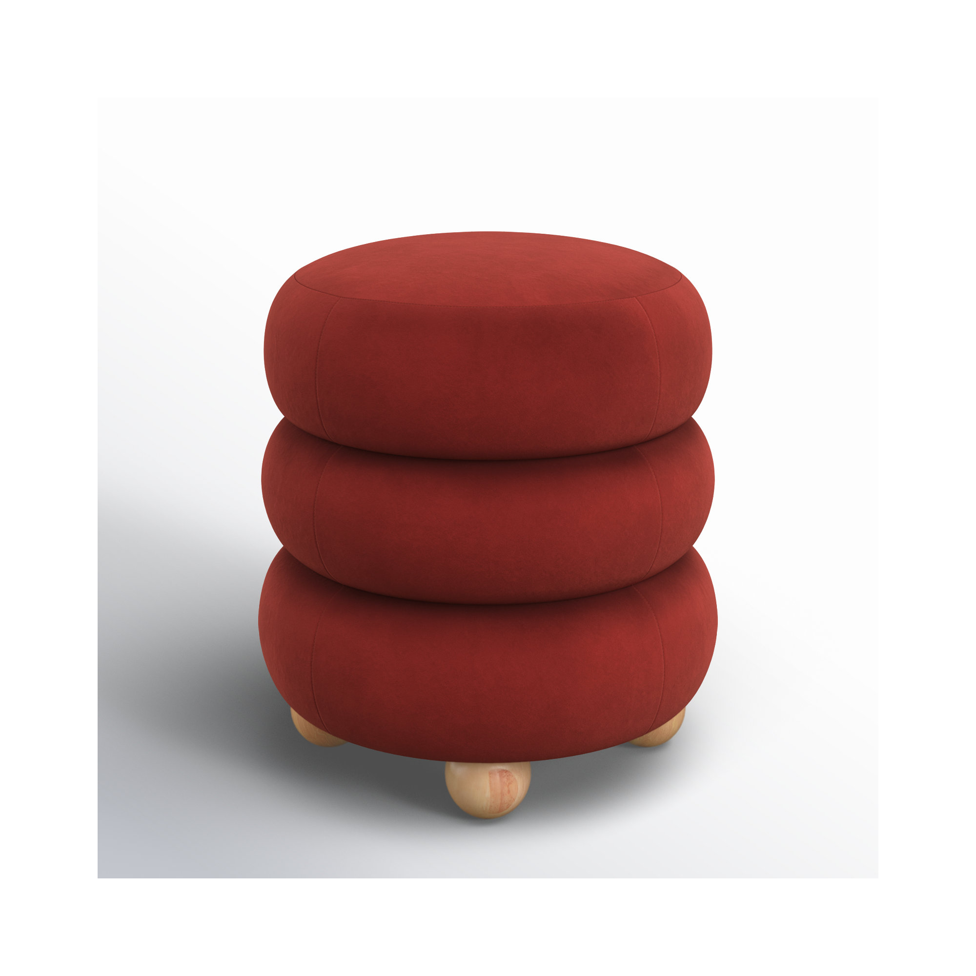 Dalisha 17" Velvet Round Ottoman, Rust, Natural