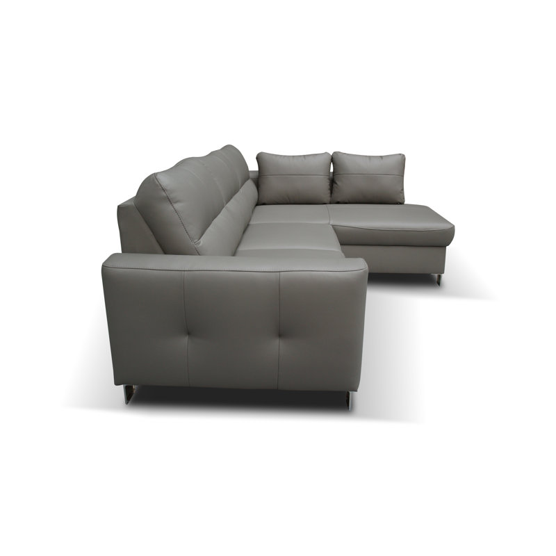 Birdell Leather Corner Sofa with Sleeping Function and Box , Right Hand Facing, Grey